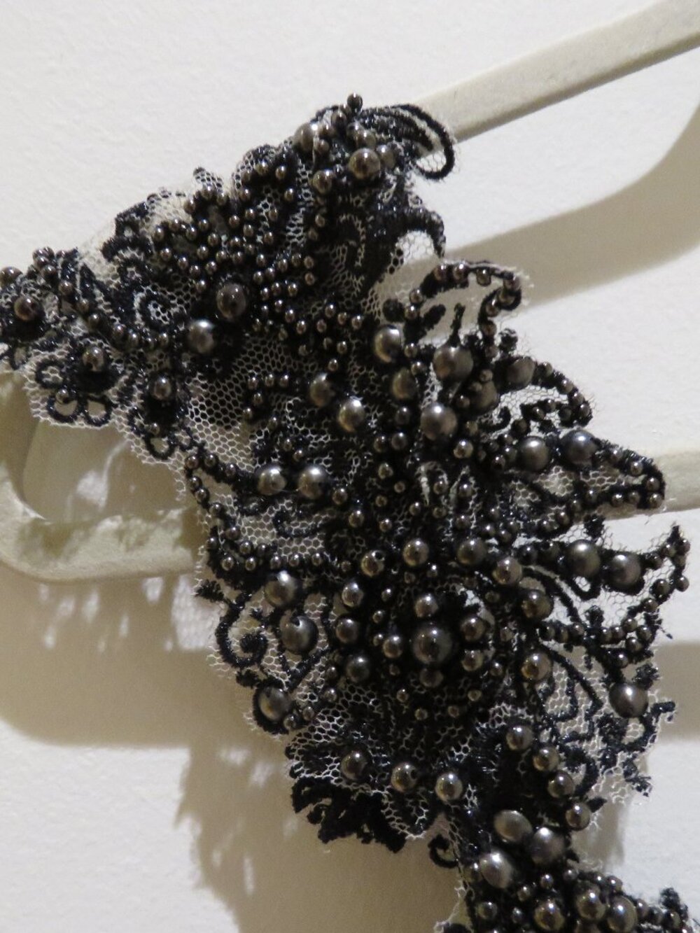 KAREN MILLEN 100% Silk Beaded Ruffle Chiffon Dress US 6 Whimsigoth Dark Romantic - Picture 6 of 16